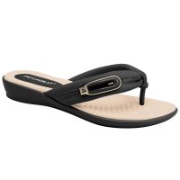 Chinelo Anabela Piccadilly Metal Logo - Preto e Bege