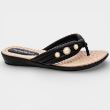 Chinelo Anabela Piccadilly Detalhes Perolados Feminino - Preto