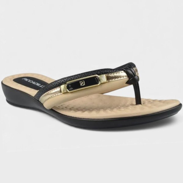 Chinelo Anabela Piccadilly Detalhe Feminino - Preto e Bege