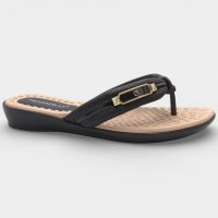 Chinelo Anabela Piccadilly Detalhe Dourado Feminino - Preto
