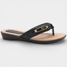 Chinelo Anabela Piccadilly Detalhe Dourado Feminino - Preto
