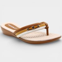 Chinelo Anabela Piccadilly Detalhe Dourado Feminino - Caramelo