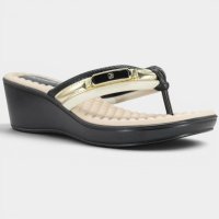 Chinelo Anabela Piccadilly Detalhe Conforto Napa Soft - Preto e Bege