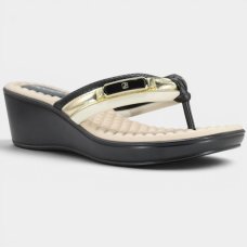 Chinelo Anabela Piccadilly Detalhe Conforto Napa Soft - Preto e Bege