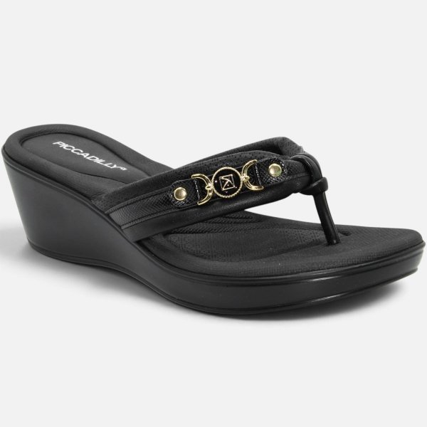 Tamanco Anabela Piccadilly Detalhe Casual Napa - Preto