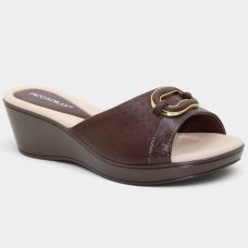 Tamanco Anabela Piccadilly Detalhe Conforto Napa Linho - Marrom Escuro