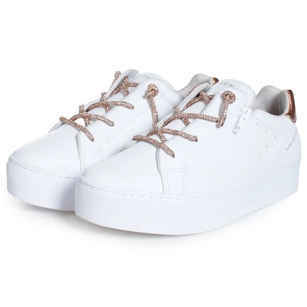 Tênis Ramarim Flatform Cadarço Strass Feminino - Branco e Rosê