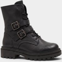 Bota Coturno Ramarim Fivela Tratorada Cano Médio Feminina - Preto