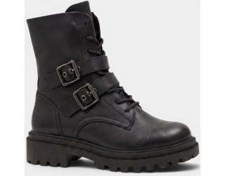 Bota Coturno Ramarim Fivela Tratorada Cano Médio Feminina - Preto Bota Coturno Ramarim Fivela Tratorada Cano Médio Feminina - Preto