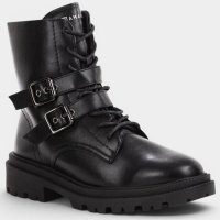 Bota Coturno Ramarim Fivela Tratorada Cano Médio Feminina - Preto