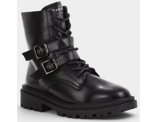 Bota Coturno Ramarim Fivela Tratorada Cano Médio Feminina - Preto