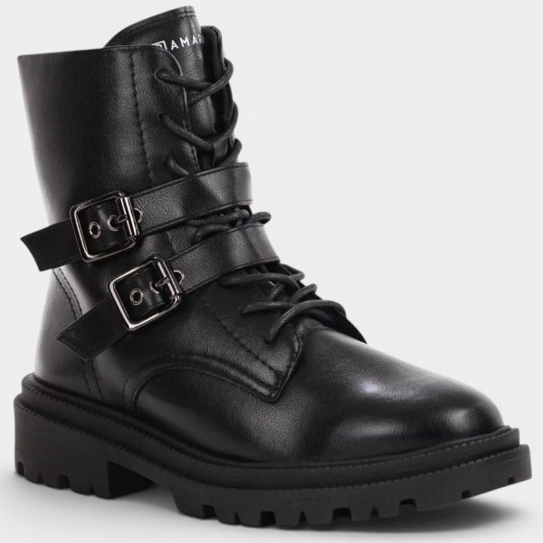 Bota Coturno Ramarim Fivela Tratorada Cano Médio Feminina - Preto