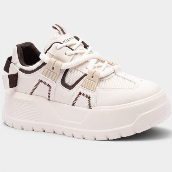 Tênis Ramarim Streetwear Plataforma Feminino - Branco e Marrom