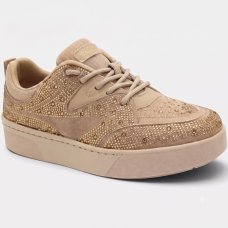 Tênis Ramarim Casual Sneaker Strass Feminino - Bege