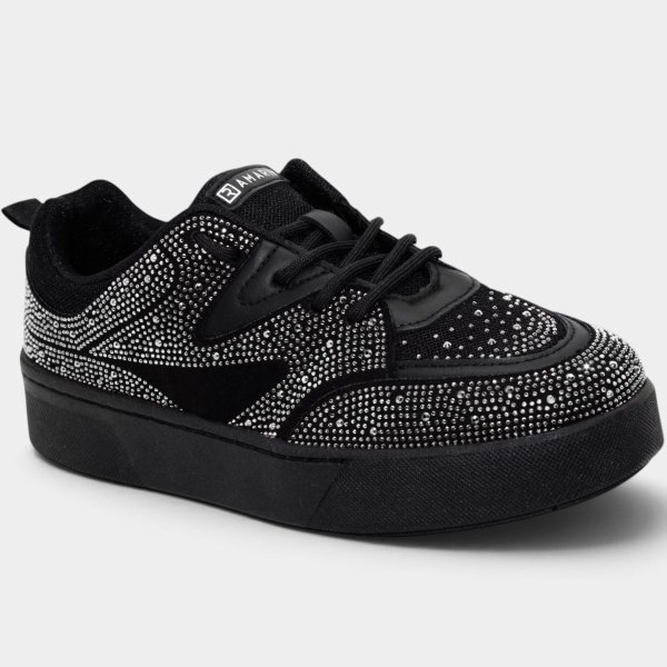 Tênis Ramarim Casual Sneaker Strass Feminino - Preto