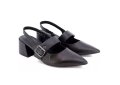 Scarpin Couro Usaflex Slingback Salto Bloco Feminino - Preto