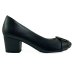 Peep Toe Couro Usaflex Salto Bloco Enfeite Metal - Preto