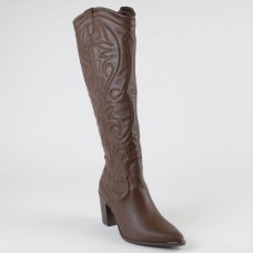 Bota Via Marte Couro Western Cano Alto Feminina - Marrom