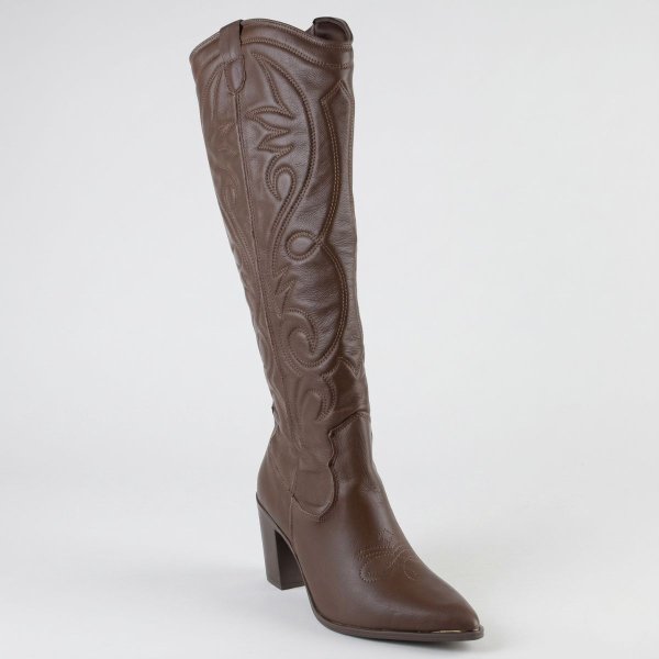Bota Via Marte Couro Western Cano Alto Feminina - Marrom