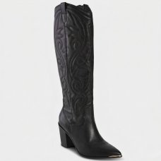 Bota Via Marte Couro Western Cano Alto Feminina - Preto