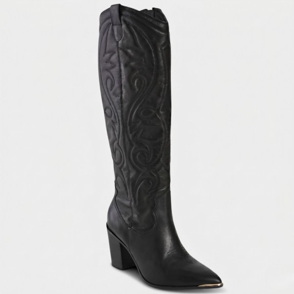 Bota Via Marte Couro Western Cano Alto Feminina - Preto