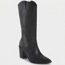 Bota Via Marte Couro Texana Cano Alto Feminina - Preto