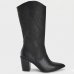 Bota Via Marte Couro Texana Cano Alto Feminina - Preto