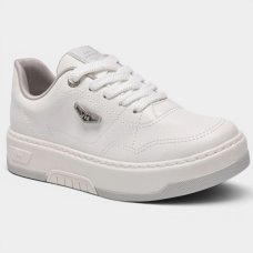 Tênis Via Marte Casual Detalhe Metálico Feminino - Branco e Prata