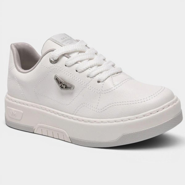 Tênis Via Marte Casual Detalhe Metálico Feminino - Branco e Prata