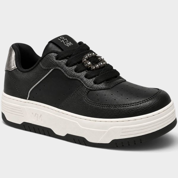 Tênis Via Marte Casual Detalhe Strass Feminino - Preto