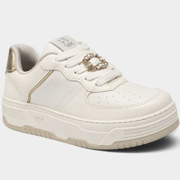 Tênis Via Marte Casual Detalhe Strass Feminino - Marfim