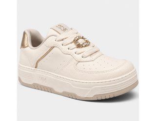 Tênis Via Marte Casual Detalhe Strass Feminino - Marfim