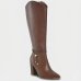 Bota Via Marte Couro Detalhe Amarração Cano Alto Feminina - Marrom