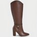 Bota Via Marte Couro Detalhe Amarração Cano Alto Feminina - Marrom