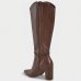 Bota Via Marte Couro Detalhe Amarração Cano Alto Feminina - Marrom