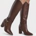 Bota Via Marte Couro Detalhe Amarração Cano Alto Feminina - Marrom