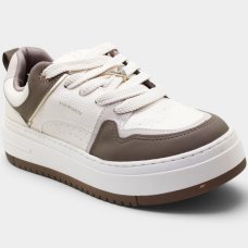Tênis Via Marte Casual Detalhes Cravejados Feminino - Branco e Cinza