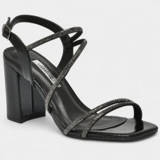 Sandália Via Marte Salto Grosso Strass Feminina - Preto Sandália Via Marte Salto Grosso Strass Feminina - Preto