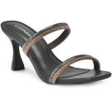 Tamanco Via Marte Tiras Strass Salto Médio Feminino - Preto
