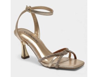Sandália Via Marte Tiras Cruzadas Strass Salto Médio Feminino - Dourado Sandália Via Marte Tiras Cruzadas Strass Salto Médio Feminino - Dourado