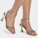 Sandália Via Marte Tiras Cruzadas Strass Salto Médio Feminino - Dourado