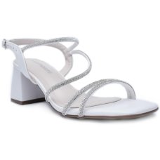 Sandália Via Marte Salto Bloco Strass Feminina - Branco