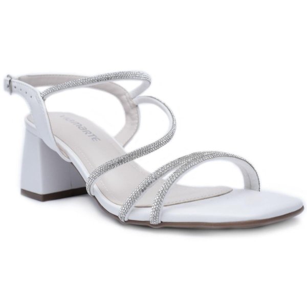 Sandália Via Marte Salto Bloco Strass Feminina - Branco