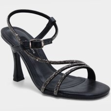Sandália Via Marte Salto Alto Strass Feminina - Preto Sandália Via Marte Salto Alto Strass Feminina - Preto