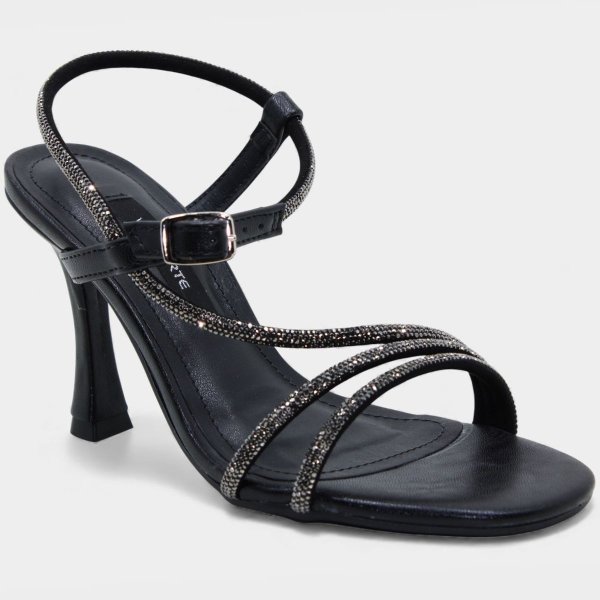 Sandália Via Marte Salto Alto Strass Feminina - Preto