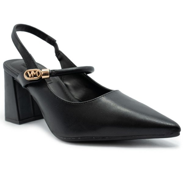 Scarpin Via Marte Salto Bloco Detalhe Feminino - Preto