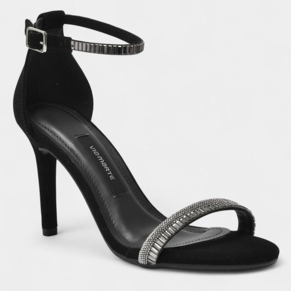 Sandália Via Marte Strass Pedraria Feminina - Preto