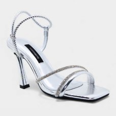 Sandália Via Marte Strass Aberta Feminina - Prata