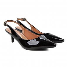 Scarpin Vizzano Salto Baixo Bico Fino Chanel - Preto