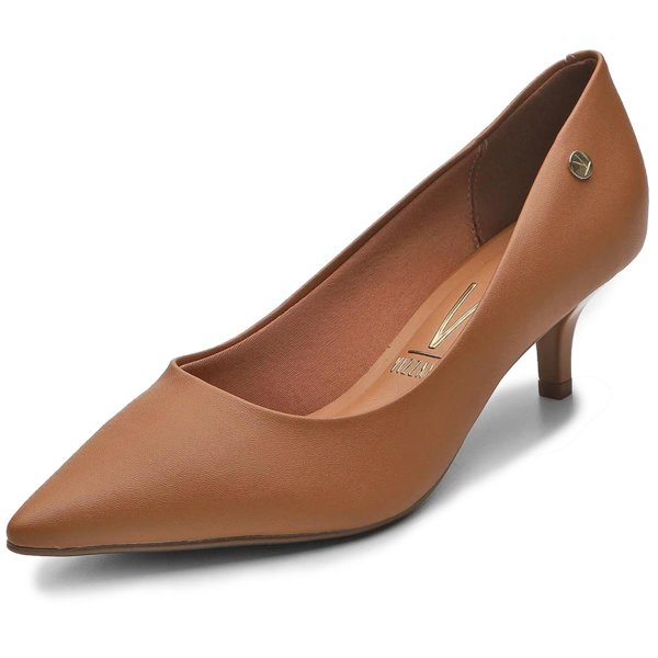 Scarpin Vizzano Salto Baixo Básico Bico Fino Feminino - Caramelo